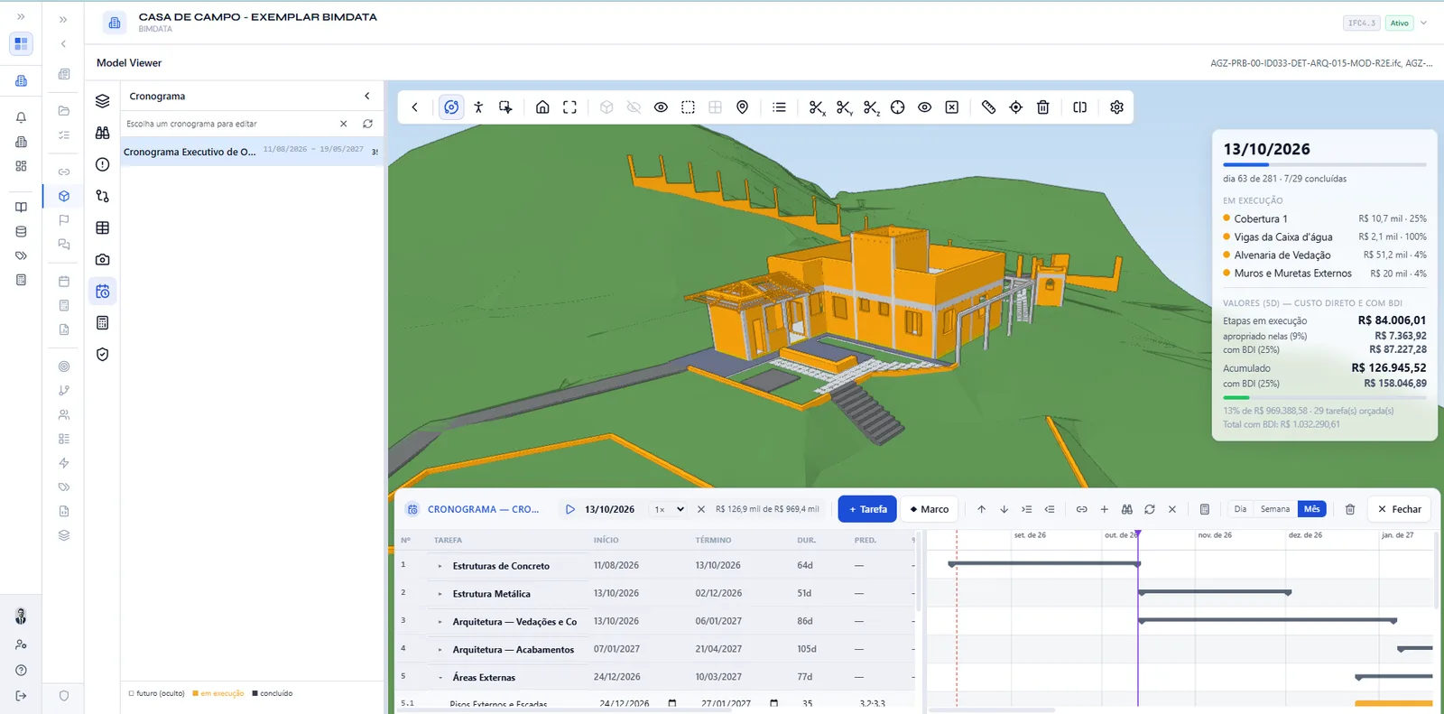 Player 4D com a obra parcialmente construída no modelo