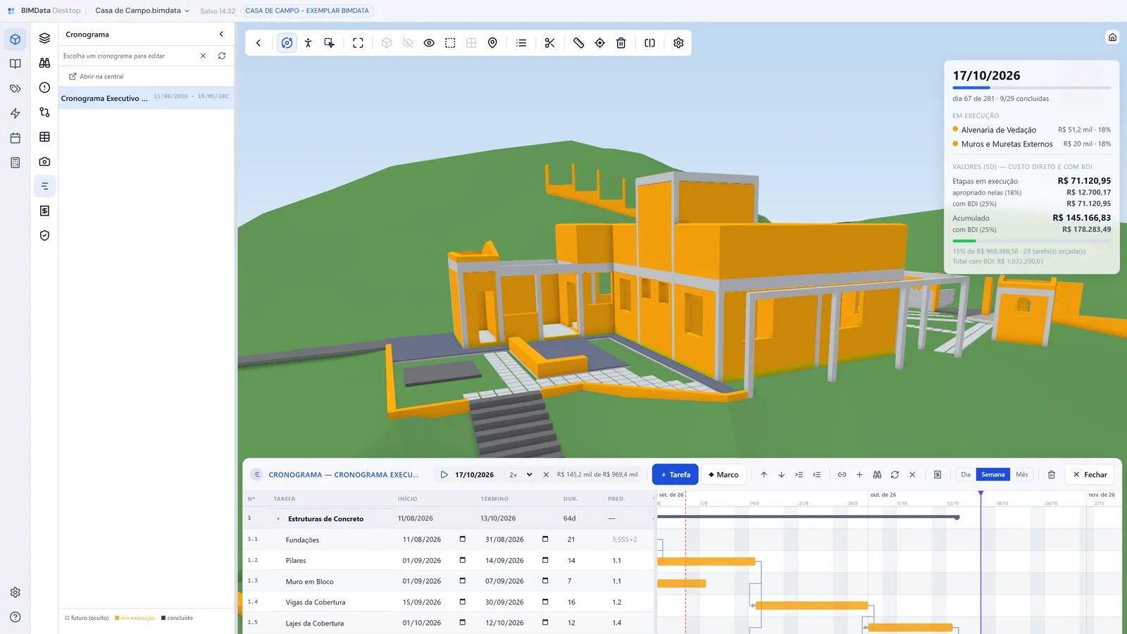 Cronograma de obra com gráfico de Gantt no BIMData