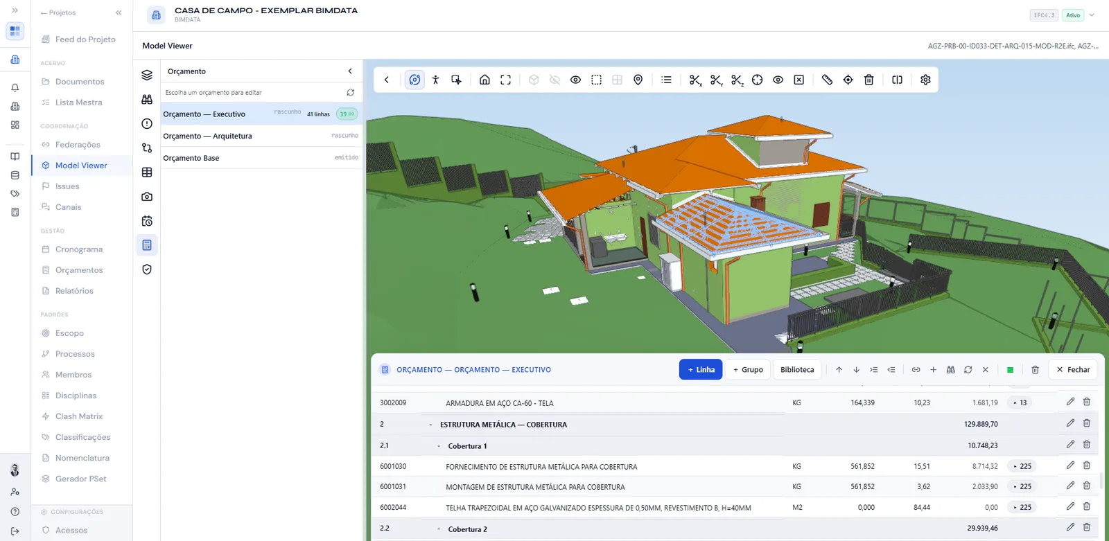 Bancada 3D do orçamento